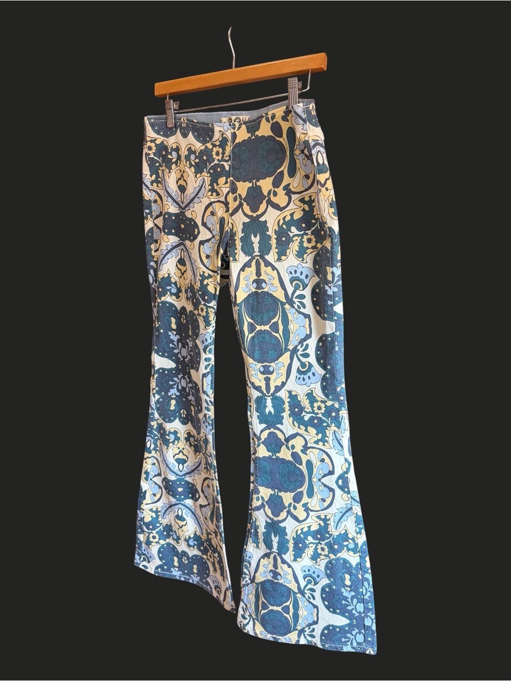 FREE PEOPLE WE THE FREE Penny Pull-On Printed Flare Jeans‎ Blue Teal Combo 29 - Picture 7 of 14